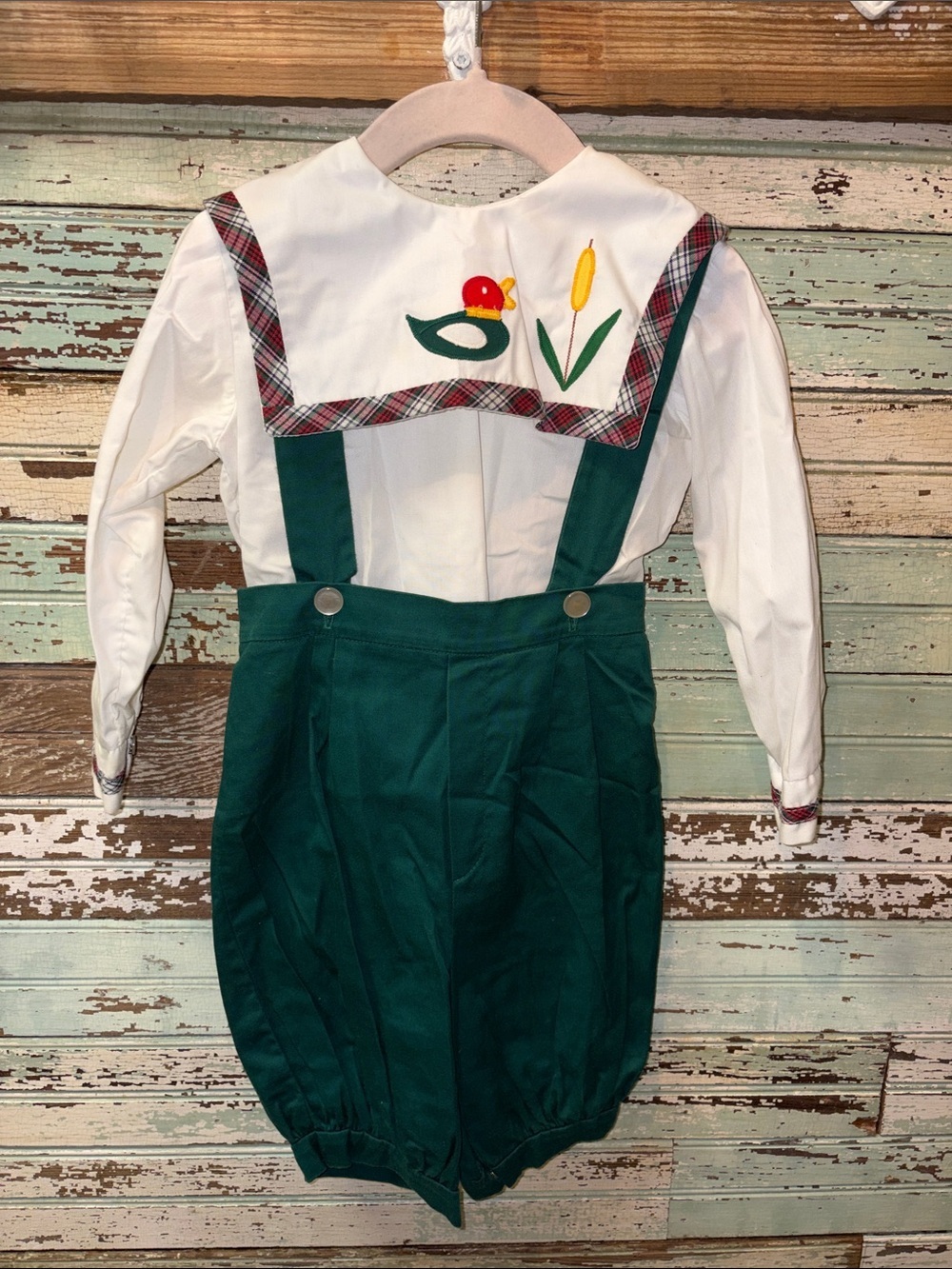 Jayne Copeland Suspenders Bubble Shorts with Duck Embroidered Sailor Top